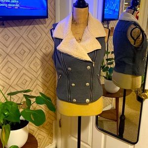 Grey sheepskin collared vest